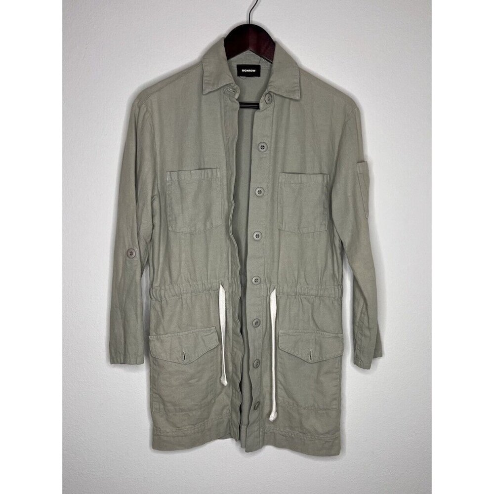 Monrow Lightweight Utility Jacket Light Olive Oversized Size XS